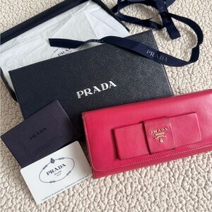 Prada Pink Saffiano Leather Bow Continental Wallet